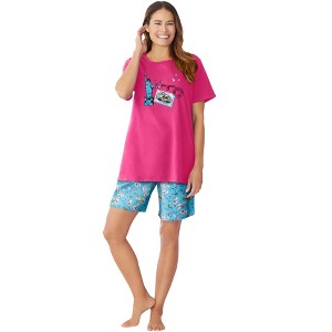 Dreams & Co. Women's Plus Size Knit Pj Short Set - 1 of 4