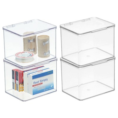 mDesign Plastic Craft Room Stackable Storage Box, Hinge Lid, 4