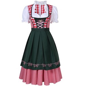Vintage 2-Piece Plaid Dress Costume White Peplum Sleeves Red Gingham Dress with Green Apron - 1 of 4