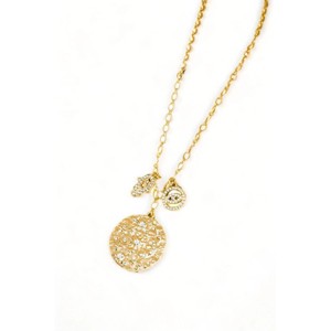 Slickblue Small Pendant Necklace, Moon Evil Eye Hamsa Charms, Lobster Clasp Jewelry, Boho Gold, 16"+2" - 1 of 4