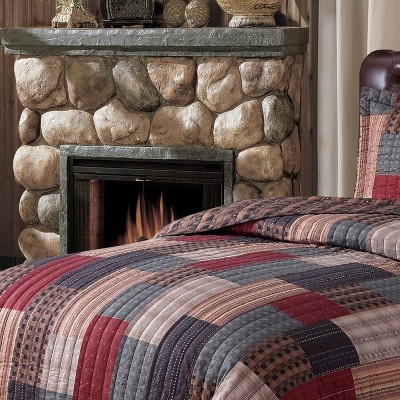 Rustic Red and Gray Twin Microfiber Quilt Set