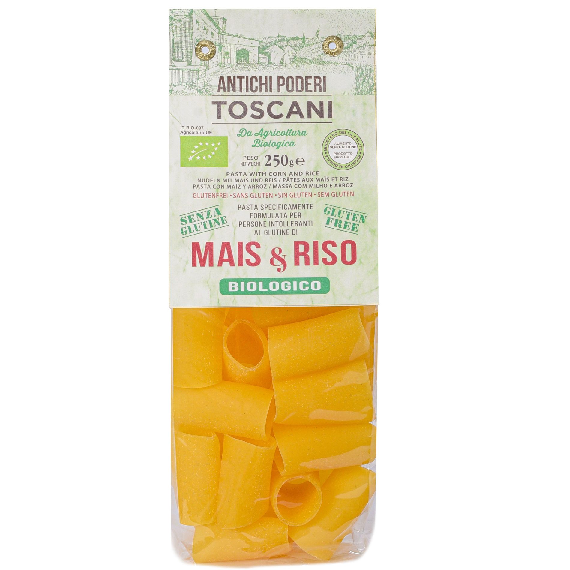 Antichi Poderi Toscani Gluten Free Organic Corn and Rice Paccheri Pasta 8.8oz/250g Pack of 1