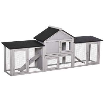 PawHut 83" Wooden Rabbit Hutch Large Bunny Hutch House with Double Run, Removable Tray and Waterproof Roof for Outdoor