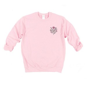 Simply Sage Market Women's Graphic Sweatshirt Embroidered Pink Bouquet - 1 of 4