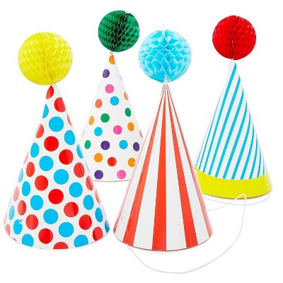  Blue Panda 12-Pack Assorted Colorful Cone Party Hats for Kids and Adults Circus Themed Party 