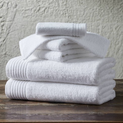 6pc Ringspun Cotton Plush Assorted Bath Towel Set White - Isla Jade