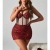 Clotth Womens Leopard Print Lingerie Set - Ruched Mesh Chemise, Elegant Babydoll with & Thong, Transparent Fishbone Bra, Leopard - 4 of 4