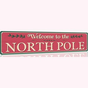 Lomsoe Welcome To The North Pole Tin Sign Funny Christmas Metal Signs Vintage Santa Print Art Poster Wall Decor Christmas Gift 4x16 Inch - 1 of 1