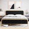 Upholstered King Size Bed Frame, Velvet Upholstery Platform Bed with Button Tufted Curved Headboard, Sturdy Wooden Slats - 2 of 4