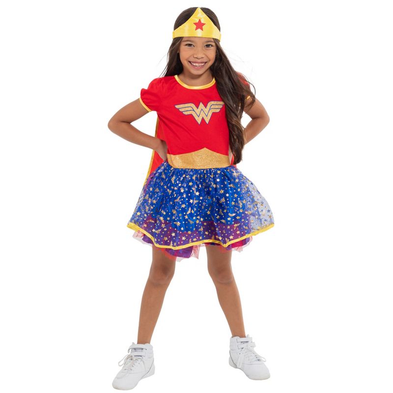 Warner Bros. Justice League Wonder Woman Girls Headband Cape Cosplay Tulle Costume and Dress 3 Piece Set Little Kid to Big Kid, 4 of 10