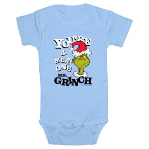 Infant's Dr. Seuss Christmas You’re a Mean One Portrait  Bodysuit - Light Blue - 6 Months - 1 of 3