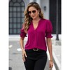 Womens V Neck Shorts Sleeve Blouse Front Seam Shirts with Shirred Sleeve Elegant Office Business Tops - 4 of 4