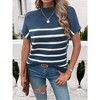Women's Color Block Short Sleeve Sweater - Stylish Casual Knit Pullover Top with Contrast Trim - 3 of 4