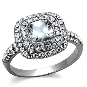 Slickblue Halo Engagement-Style Ring for Women, Square Cushion CZ with Round Pave Stones, Silver Steel, Size 5–10 - 1 of 4