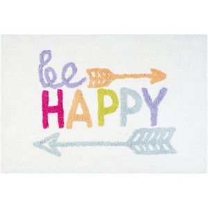 HomeRoots 32" White Purple And Green Cotton Be Happy Youthful Bath Rug - 1 of 4