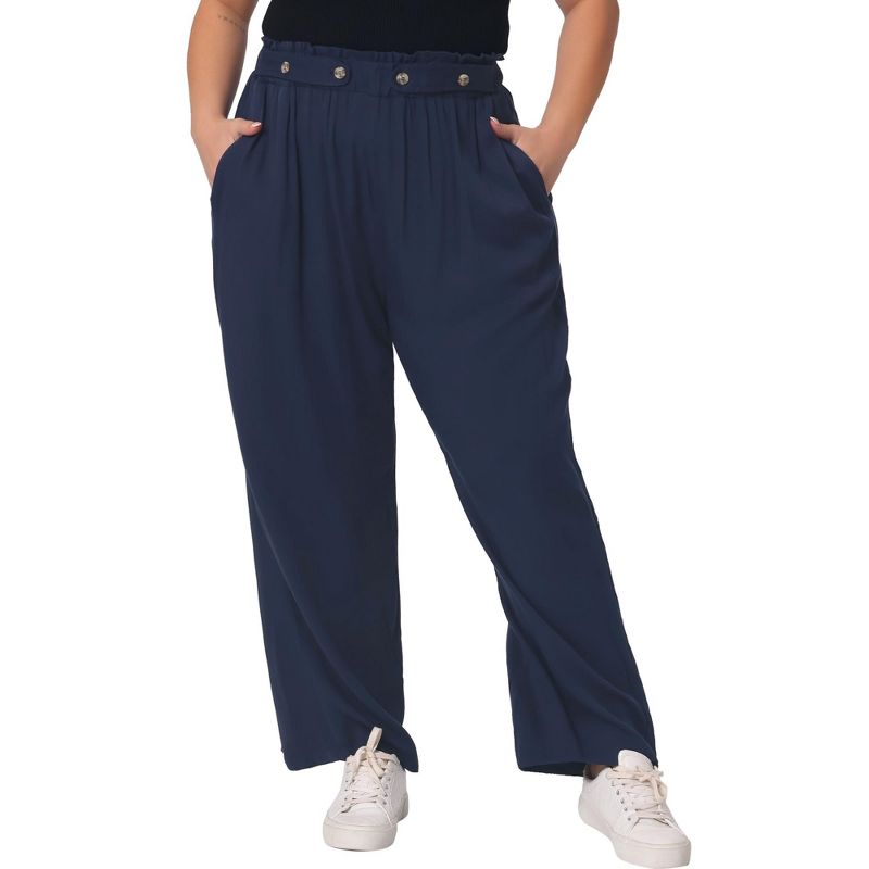 Agnes Orinda Women's Plus Size Stretchy High Waisted with Pocket Wide Leg Palazzo Pants, 2 of 6