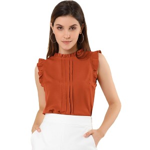 INSPIRE CHIC Women's Ruffled Curved Hem Business Office Vintage Sleeveless Blouse - 1 of 4
