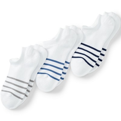 Lands' End Men's No Show Socks 3 Pack - X Large - Stripe White Pack