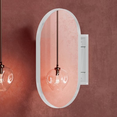 20"x34" Oval Recessed Medicine Cabinet with Mirror, Adjustable Shelves, Wall-Mounted Metal Frame, Modern Bathroom Storage Solution-The Pop Home
