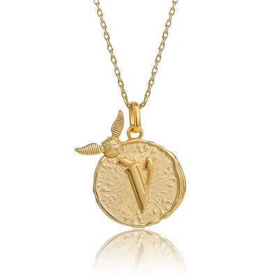 Harry Potter Wizarding World Golden Snitch Initial V Gold Plated Pendant Necklace, 18"