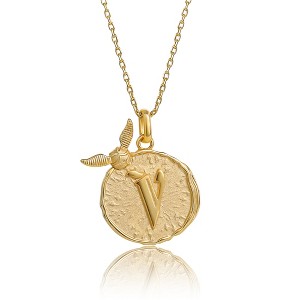 Harry Potter Wizarding World Golden Snitch Initial V Gold Plated Pendant Necklace, 18" - 1 of 4