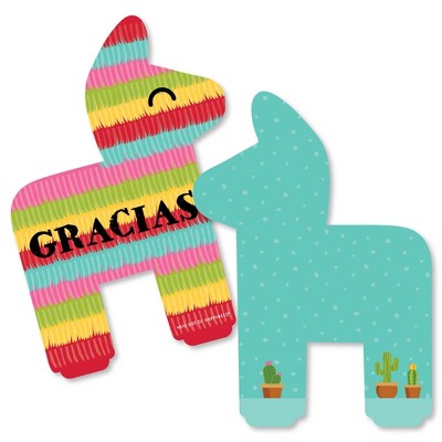 Big Dot of Happiness Let's Fiesta - Shaped Thank You Cards - Mexican Fiesta Thank You Note Cards with Envelopes - Set of 12