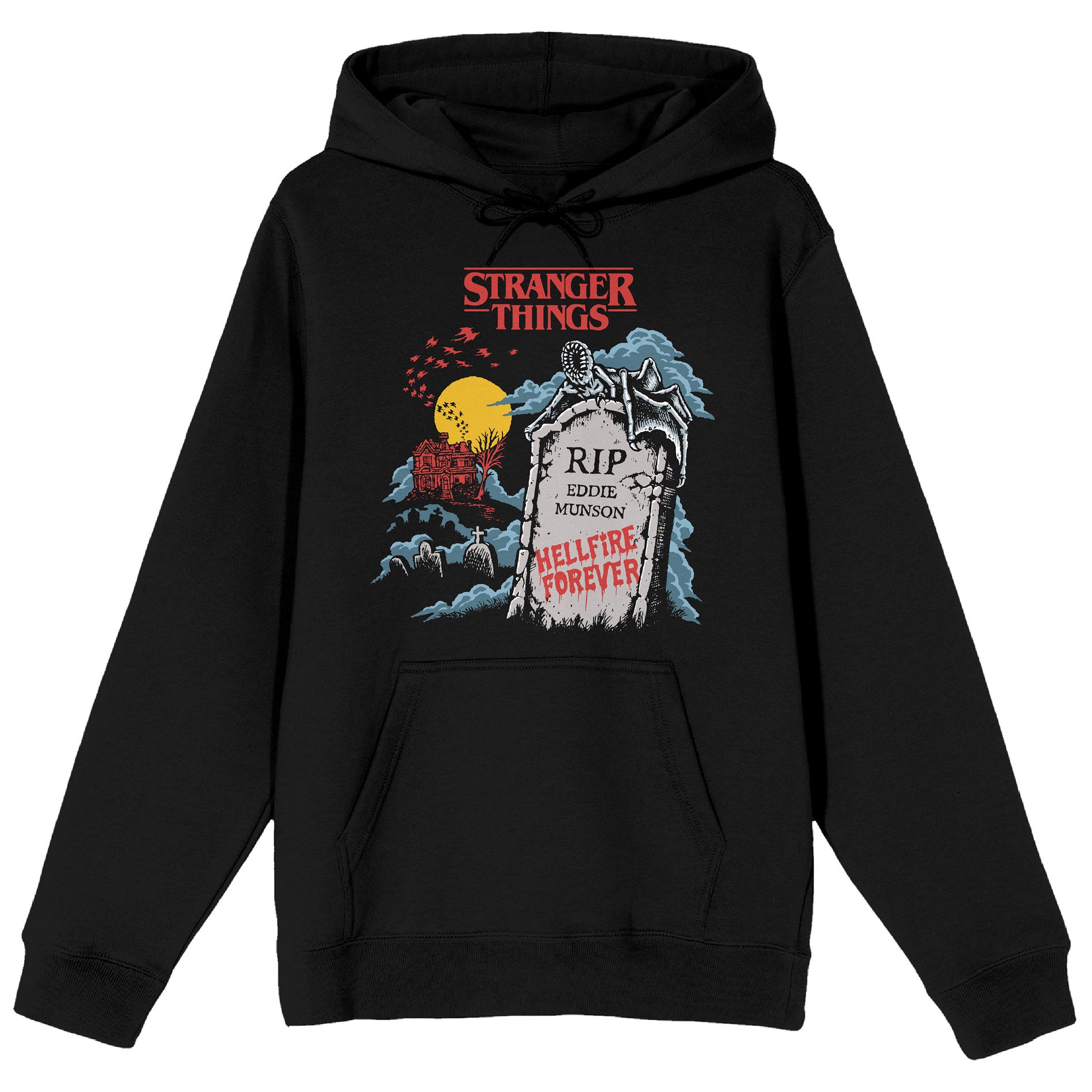 Stranger Things RIP Eddie Munson Adult Black Long Sleeve Hoodie