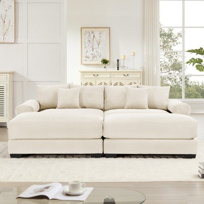Aukfa Oversized 92" Modular Sectional Sofa with 2 Ottoman, Cream Corduroy, Thick Armrests, Ergonomic Cushions, Easy Assembly for Living Room