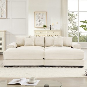 Aukfa Oversized 92" Modular Sectional Sofa with 2 Ottoman, Cream Corduroy, Thick Armrests, Ergonomic Cushions, Easy Assembly for Living Room - 1 of 4