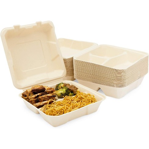 Okuna Outpost 50 Pack Bagasse Clamshell To Go Food Containers Disposable Take Out Boxes 8 X 8 X 3 In Target