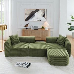114" Corduroy L-Shape Modular Sectional Sofa with Movable Ottoman, No Assembly Required - 1 of 4