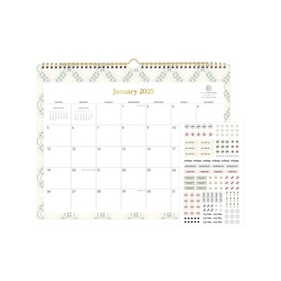 The Everygirl Wall Calendar January - December 2025 15"x12" Monthly Wirebound Chantria Trellis