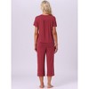 INSPIRE CHIC Womens Capri Pajamas Set Short Sleeve Button Down Sleepwear V Neck Pjs 2 Piece Lounge Set - 4 of 4