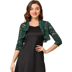 Allegra K Women's Elegant Ruffle Collar Sheer Floral Lace Crop Shrug - 1 of 4