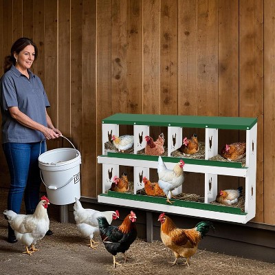 Qeetex 6-Hole Red Metal Chicken Nesting Box With Stand - Heavy Duty Galvanized Steel Roll Away Laying Box For Hens Lockable Lid And Easy Egg Collection Outdoor Poultry Coop For Farm And Backyard