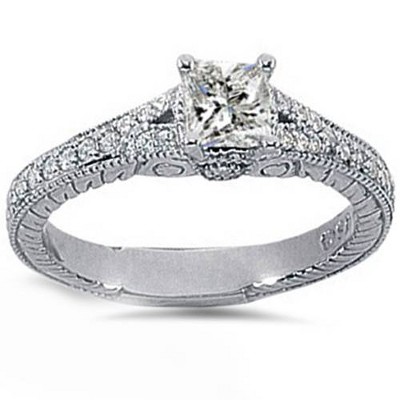 Pompeii3 7/8ct Princess Cut Vintage Diamond Engagement Ring 14K White Gold