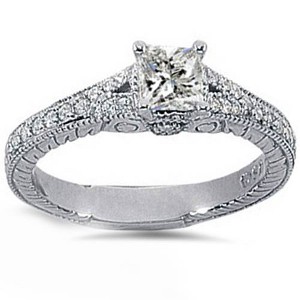 Pompeii3 7/8ct Princess Cut Vintage Diamond Engagement Ring 14K White Gold - 1 of 2