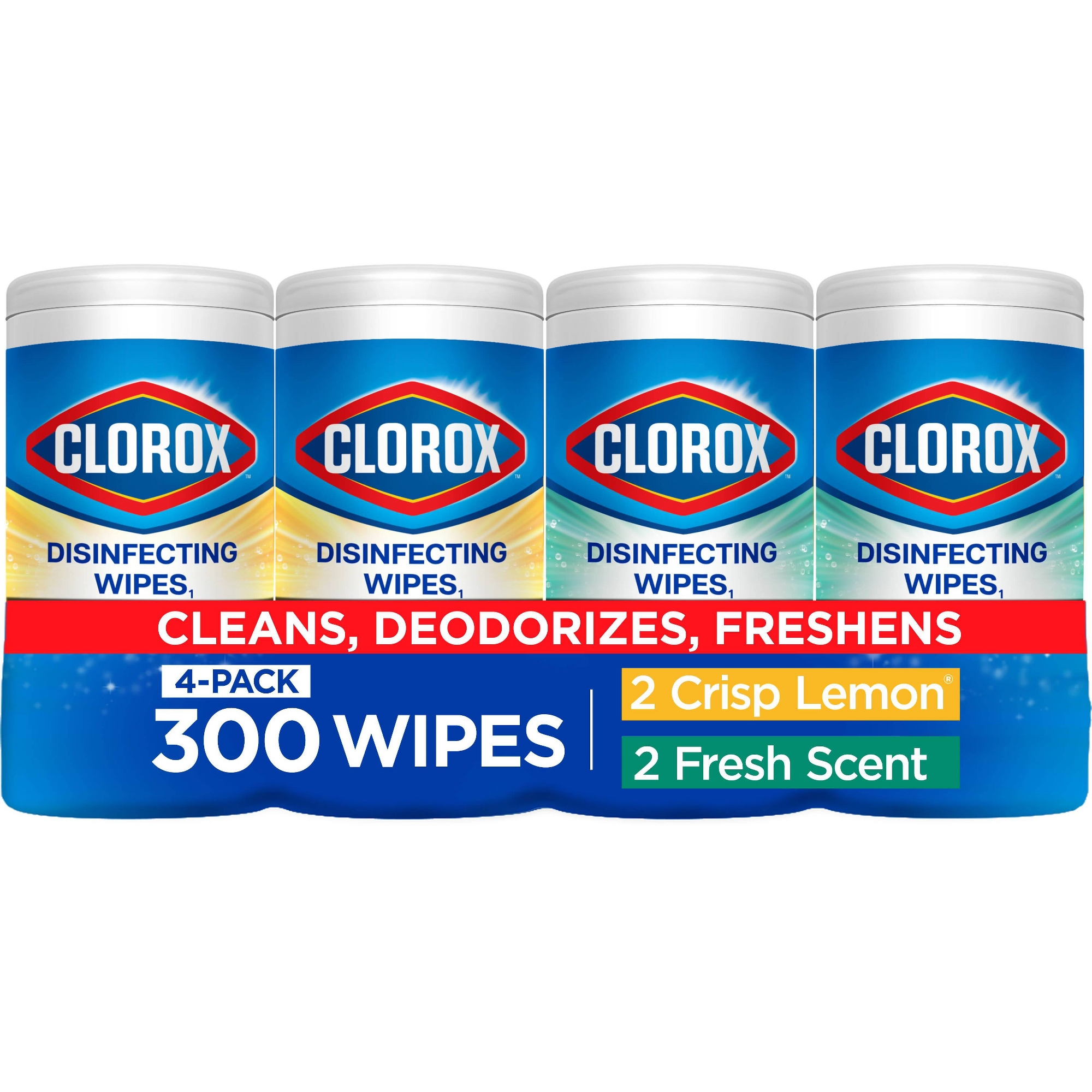 Clorox Disinfecting Wipes Value Pack - 300ct/4pk: Bleach-Free, Fresh Scent, Plastic Canister, Multi-Surface Use