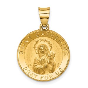 Black Bow Jewelry 14k Yellow Gold Hollow St. Catherine Medal Pendant, 19mm (3/4 Inch) - 1 of 4