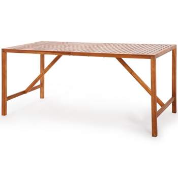 Tangkula Rectangle Acacia Wood Dining Table Spacious Slatted Top Up to 6 Patio