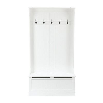 Bright White MDF Hall Tree with Storage Bench and Coat Hooks