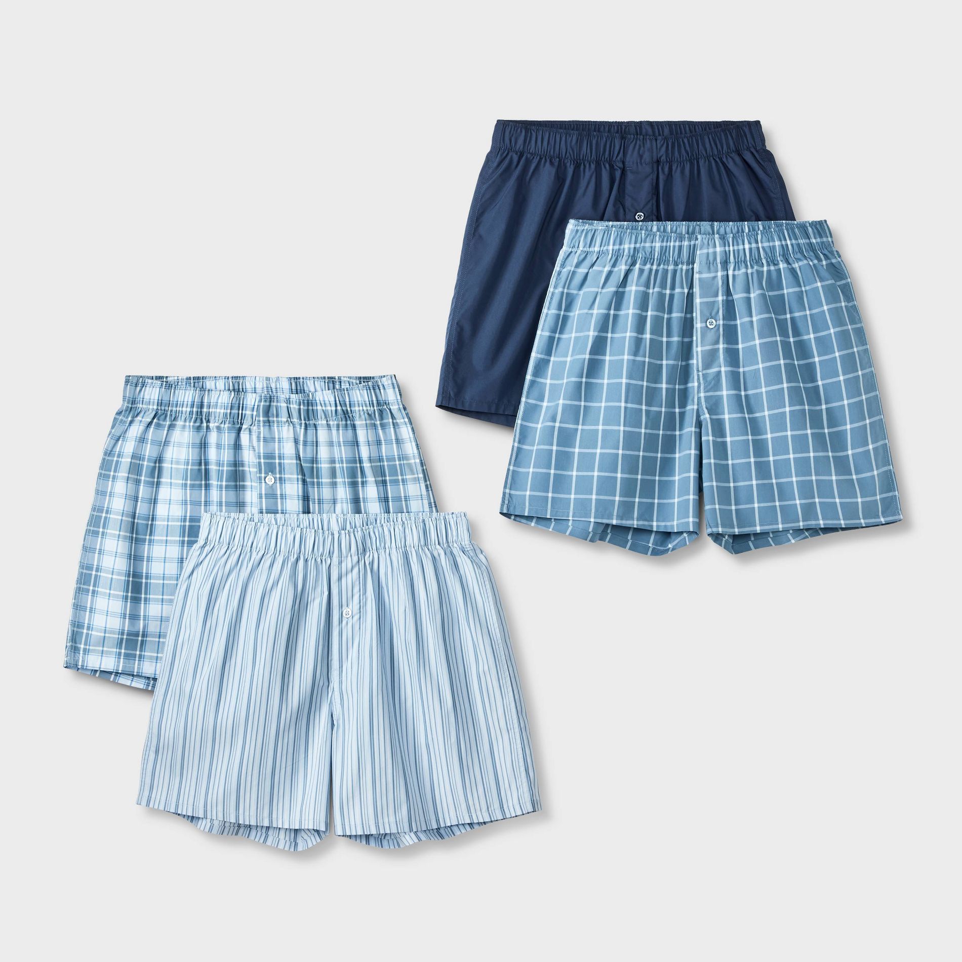 Men's 4pk Striped Woven Boxer Shorts - Goodfellow & Co™ Blue M: Mid Rise, Elastic Waistband