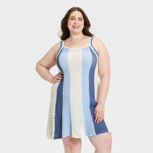 universal thread blue striped dress Universal Thread Blue & White Striped Sleeveless Midi Sundress, Size M