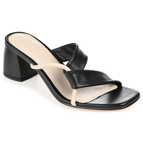 JOURNEE SIGNATURE Womens Black Cutouts Padded Walker Round Toe Slip On Leather Slide Sandals Shoes M