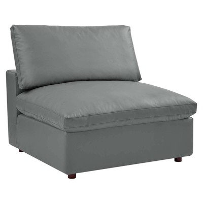 Gray Faux Leather Four Piece Sofa with Down Fill Cushions
