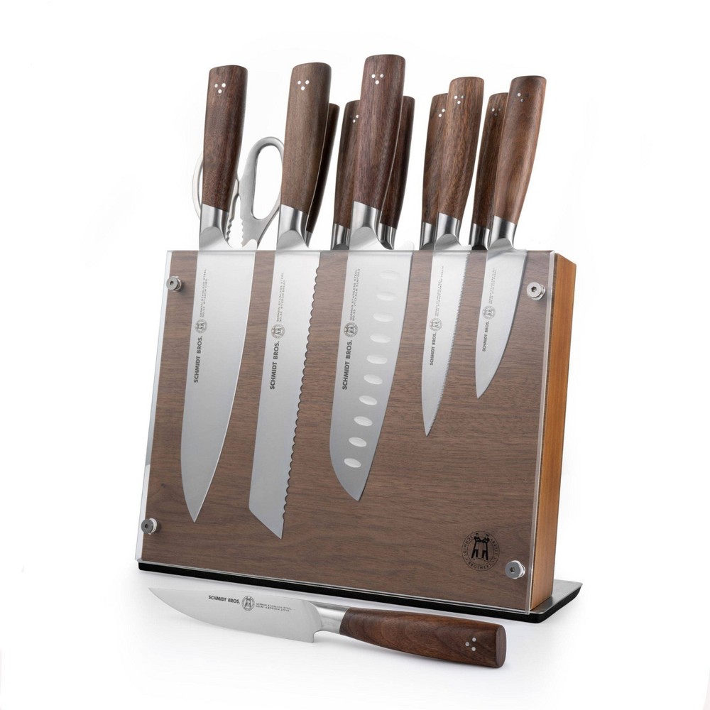 Photos - Bakeware Schmidt Bros Cutlery 14pc Knife Block Set Delta: Stainless Steel Blades, Wood Handles, Includes Sharpener & Steak Knives