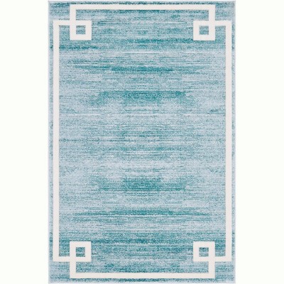Turquoise and Ivory Rectangular Stain-Resistant Synthetic Rug 4' x 6'