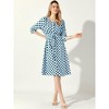 Allegra K Women's Polka Dots Print Ruched Sleeve Button Drawstring Waist Midi Dress - 2 of 4
