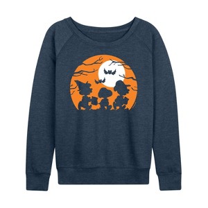 Women's - Peanuts - Trick Or Treat Silhouettes Lightweight French Terry Wide Neck Long Sleeve Shirt - 1 of 4