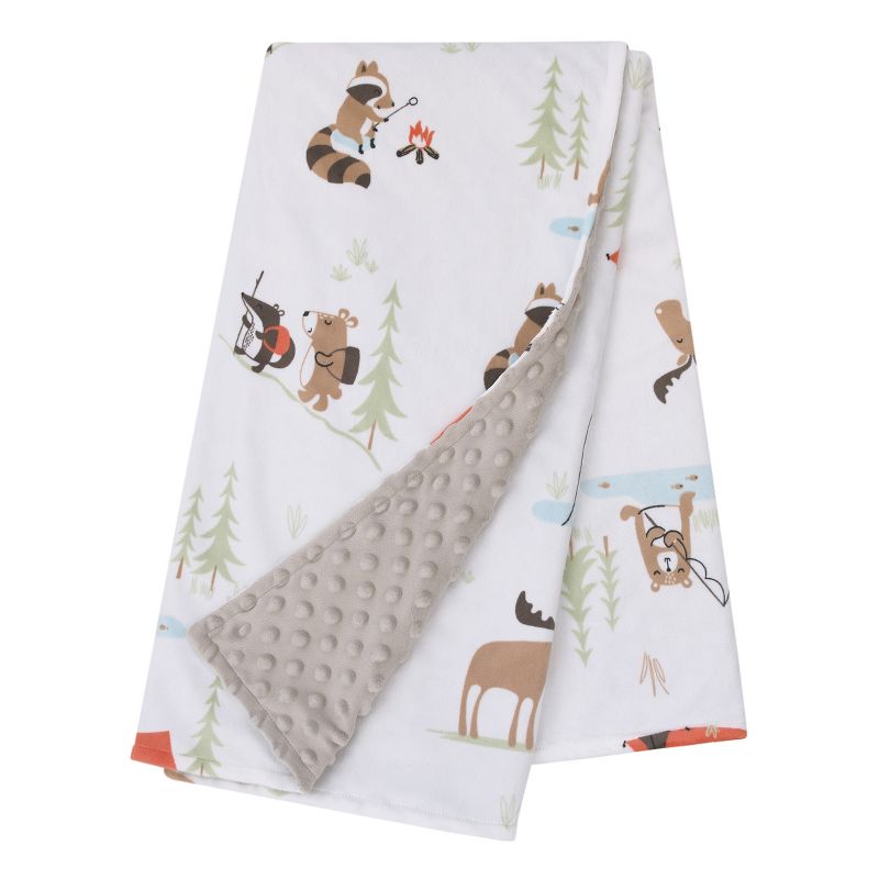 Little Love by NoJo Camping White, Gray, and Orange Moose, Tents, and Fishing Super Soft Baby Blanket, 3 of 5